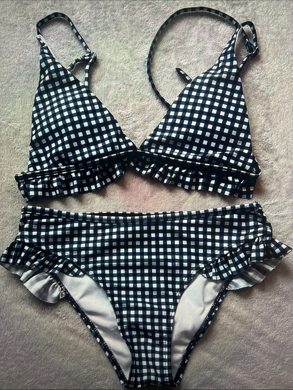 Black and White Gingham Ruffle Bikini Set